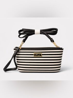 Betsey Johnson Black & White Striped Crossbody Bag | Gold Hardware